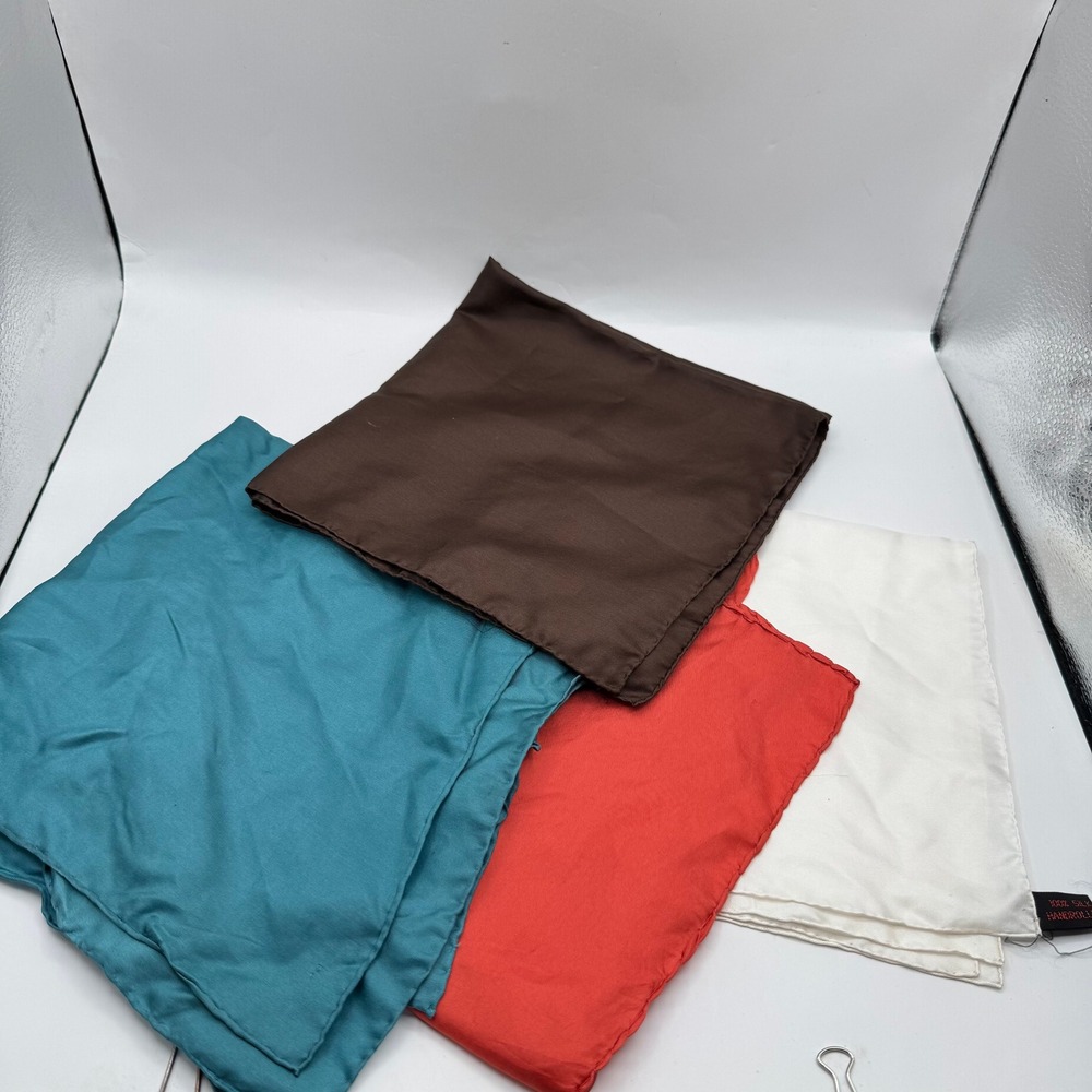 Ashear Silk Scarf Lot Women Brown Orange Teal Cream Hand Rolled Square 4pc Set
